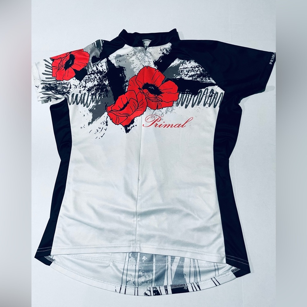 Primal Women Short Sleeve Cycling Jersey with Red Poppy Floral Design   SIZE 2XL